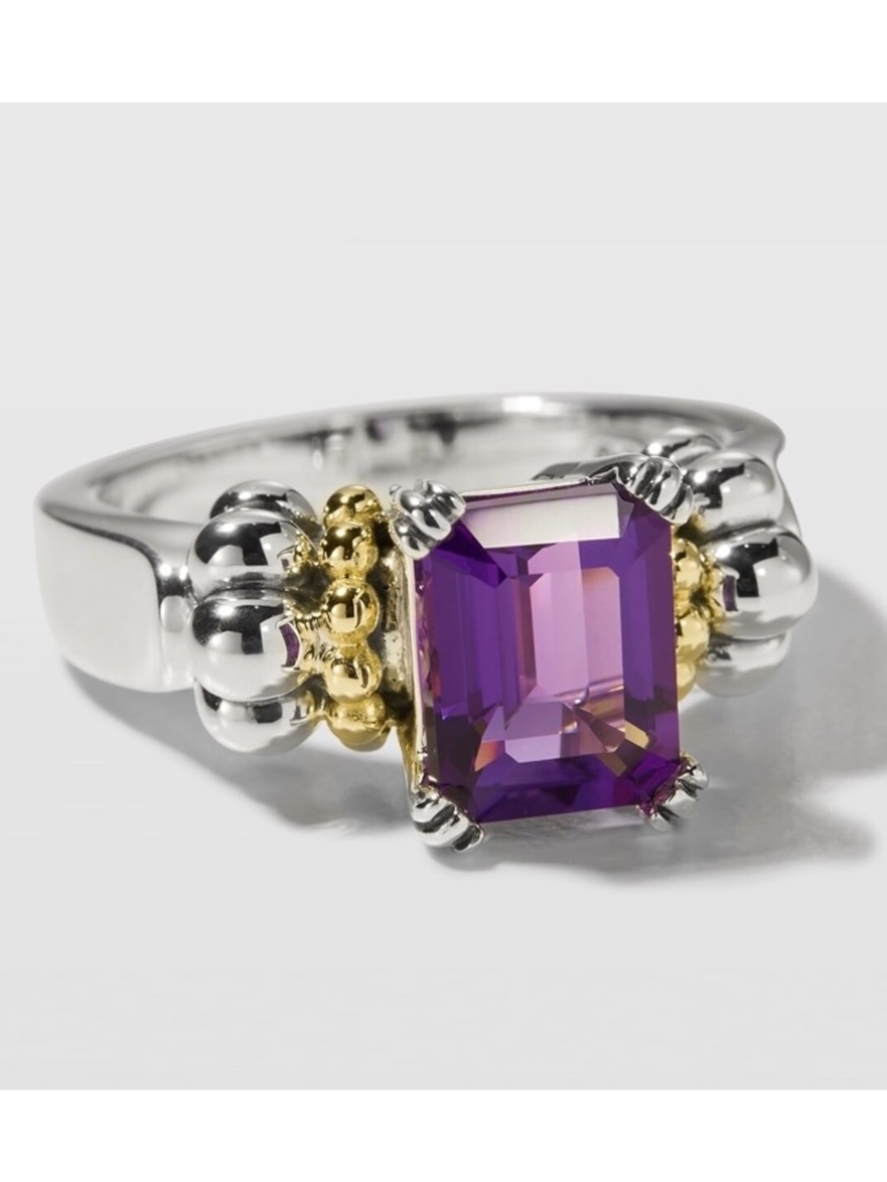 LAGOS Glacier Small Emerald-Cut Amethyst Ring in Sterling Silver Size 7